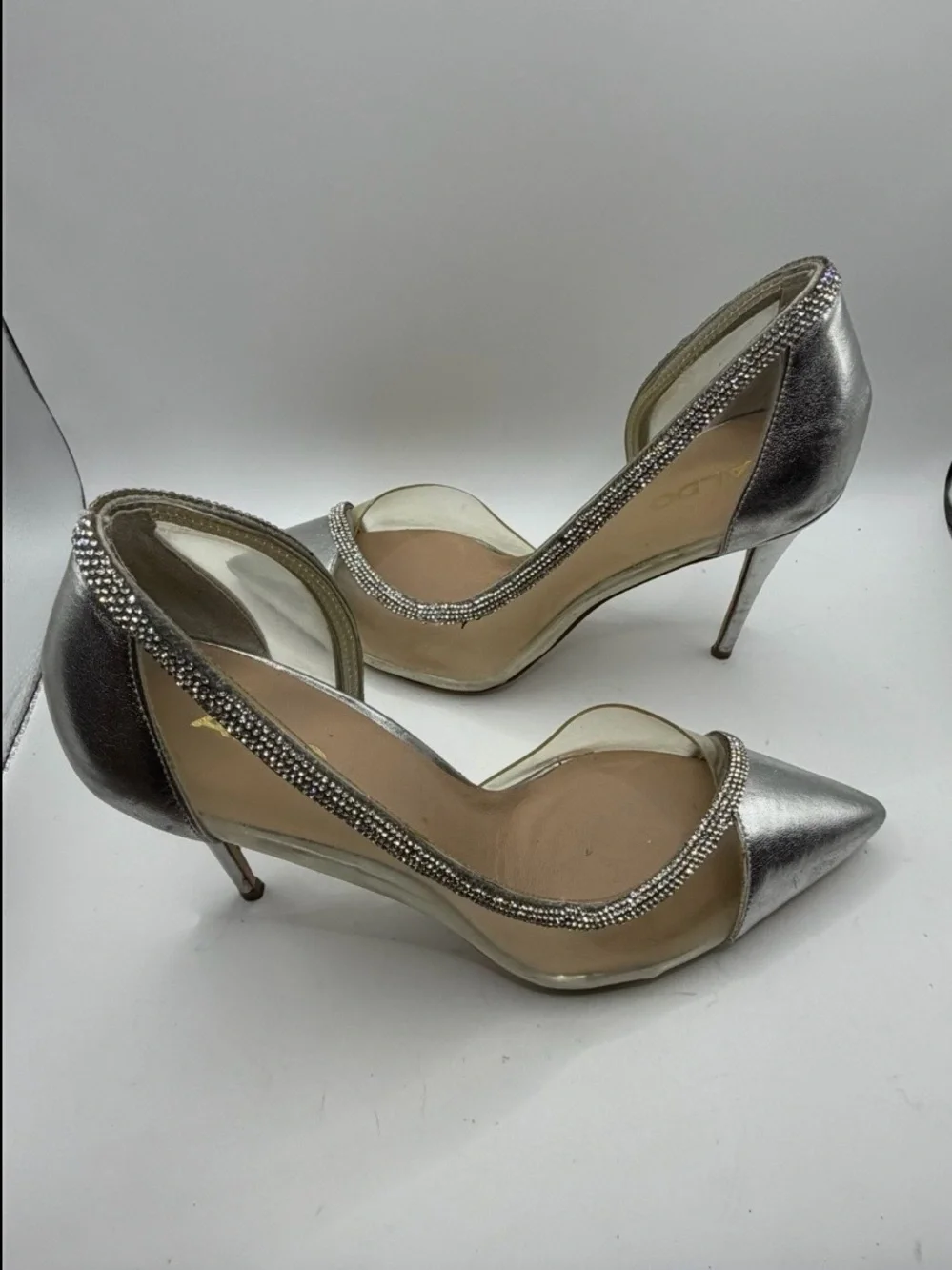 Aldo Filbeth Silver Rhinestone Clear PVC D'Orsay Pointed Toe pumps